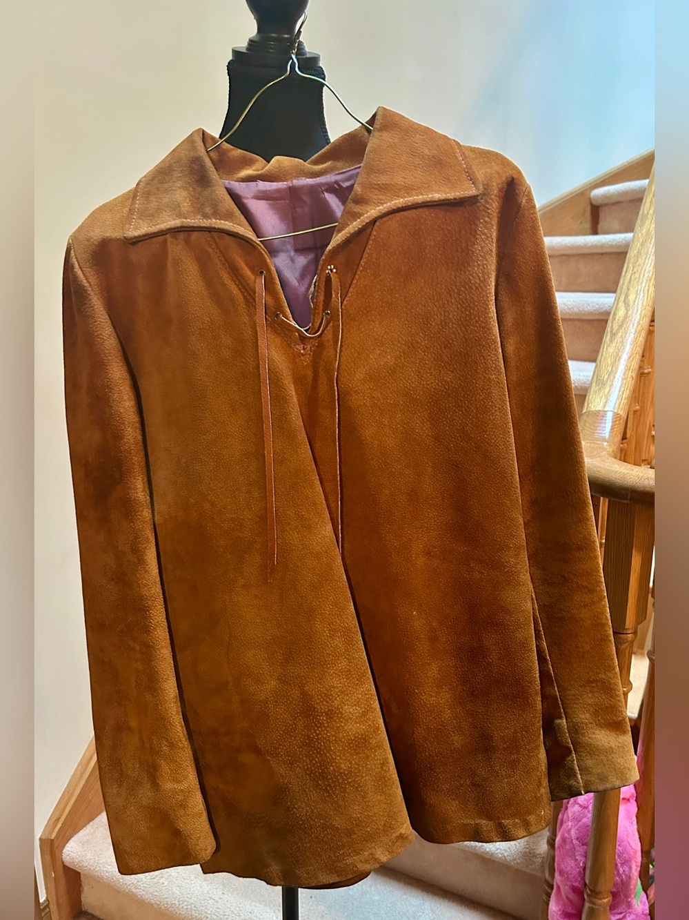 Chestnut Suede Lace-Up Jacket, Pullover Shirt, 1970s Vintage
